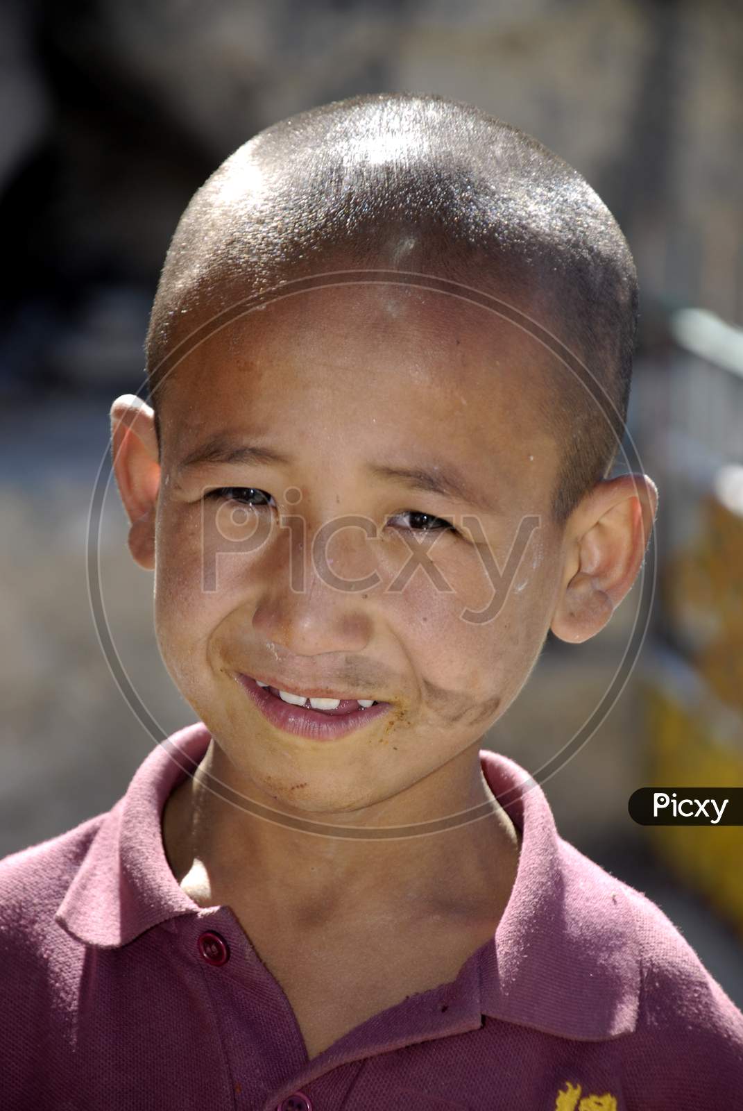 Portrait Of a Buddhist Monk Boy With Smiling Face  In Ladakh Buddhist Monasteries