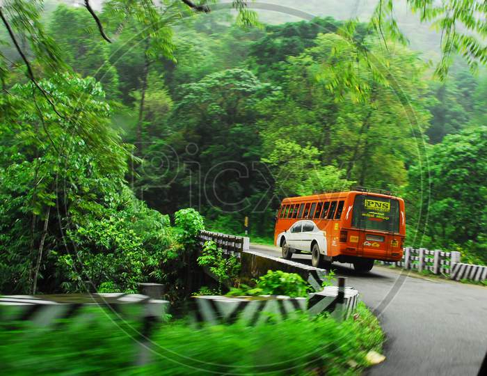 Buses in The Ghat Roads Of Kerala