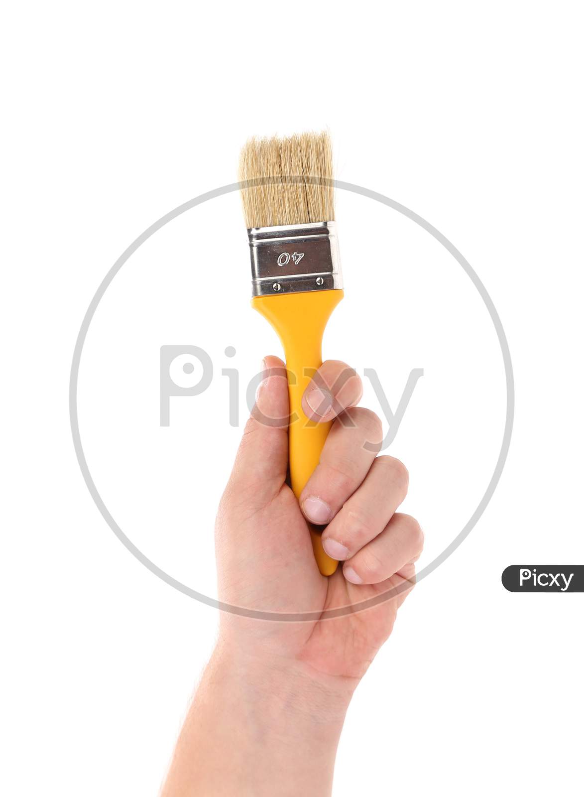 Hand Holds Brush. Isolated On A White Background.