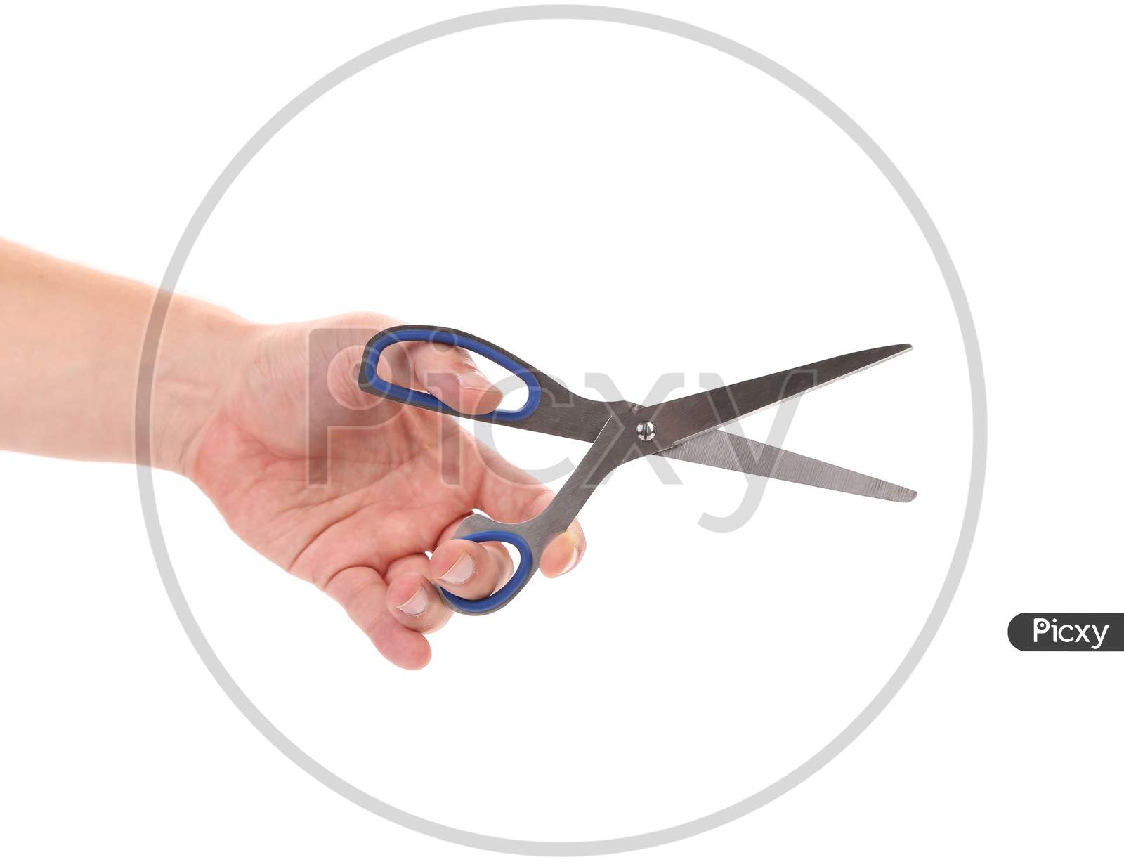 Male Hand Holding Scissors. Isolated On White Background.
