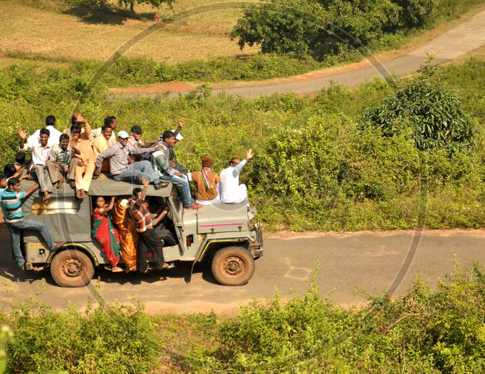 People Of Araku Commuting in Jeeps On Terrains Roads