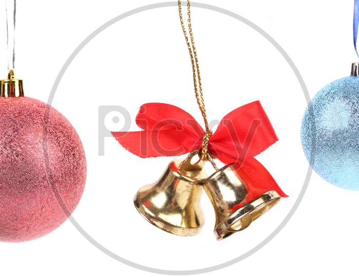 Christmas Bell And Ball Decoration. Isolated On A White Background.
