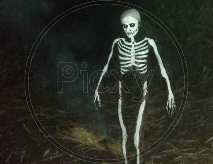 Image of a real ghost in a dark forest