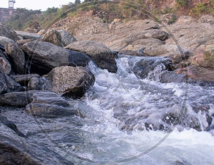 White Water Falling From A Small Waterfall In Maithon Dam