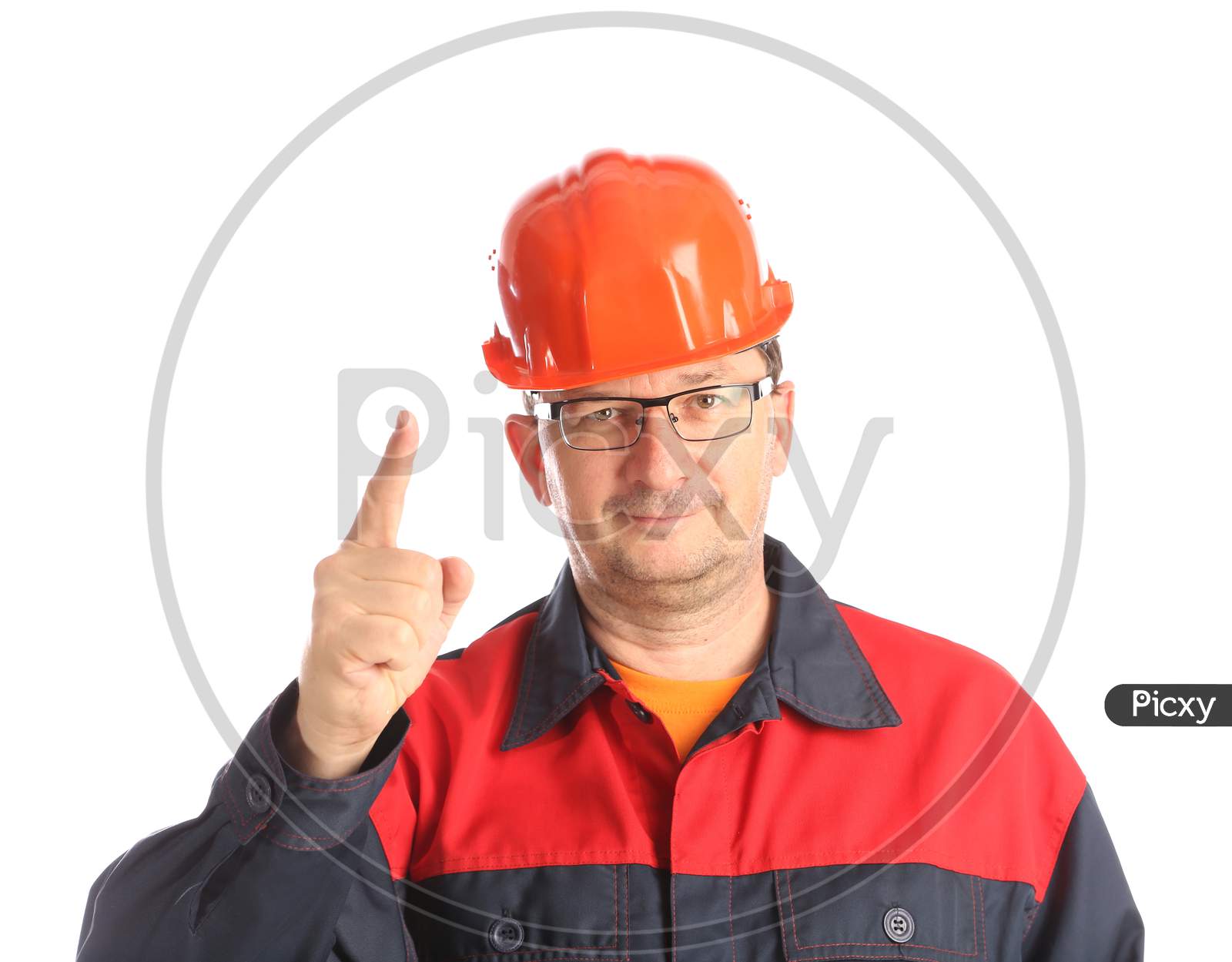 Worker Draws Attention. Isolated On A White Background.