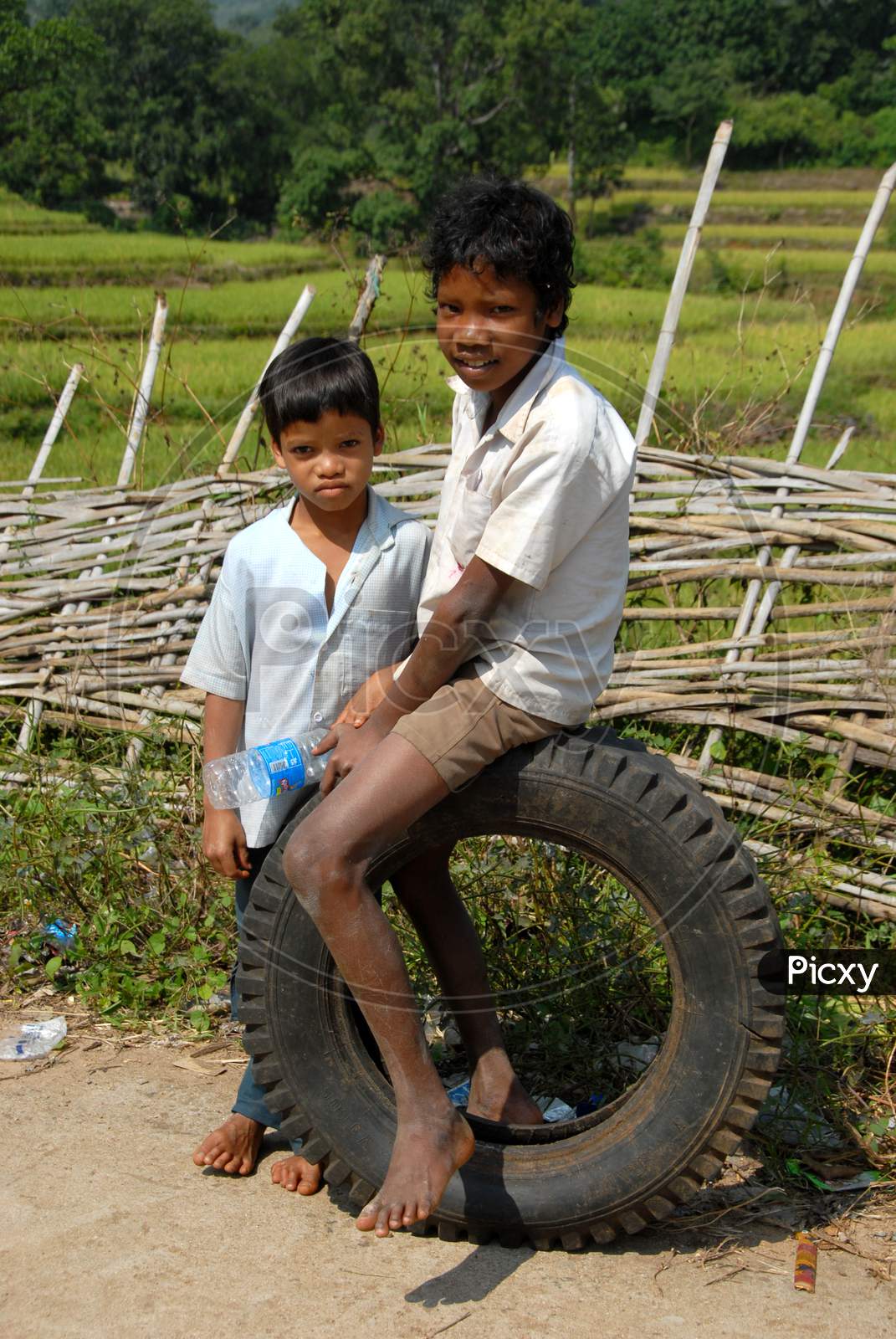 Rural Village Children Playing in Streets of Villages