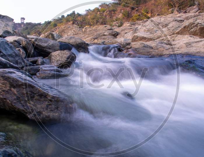 Water Flowing Between The Rocks Released From Maithon Dam