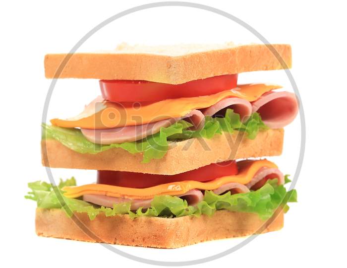 Fresh Toast Sandwich. Isolated On A White Background.