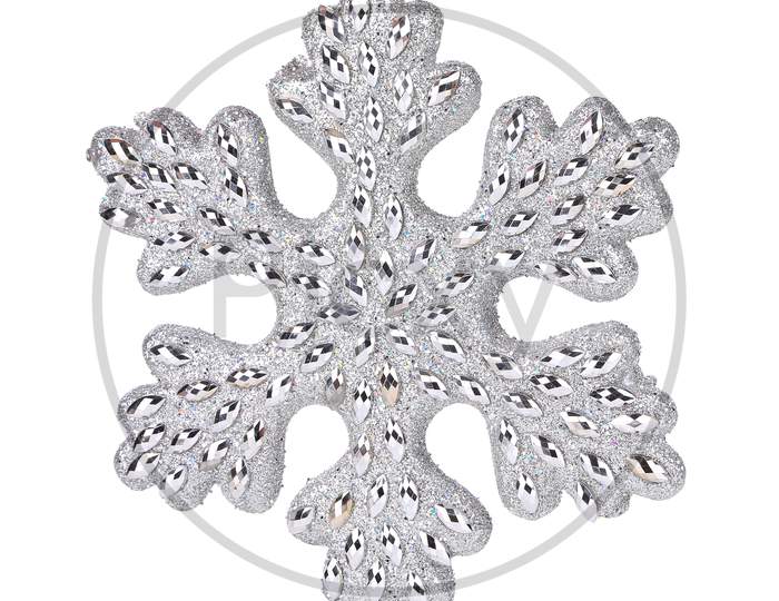 Silver Snowflake Decoration. Isolated On A White Background.