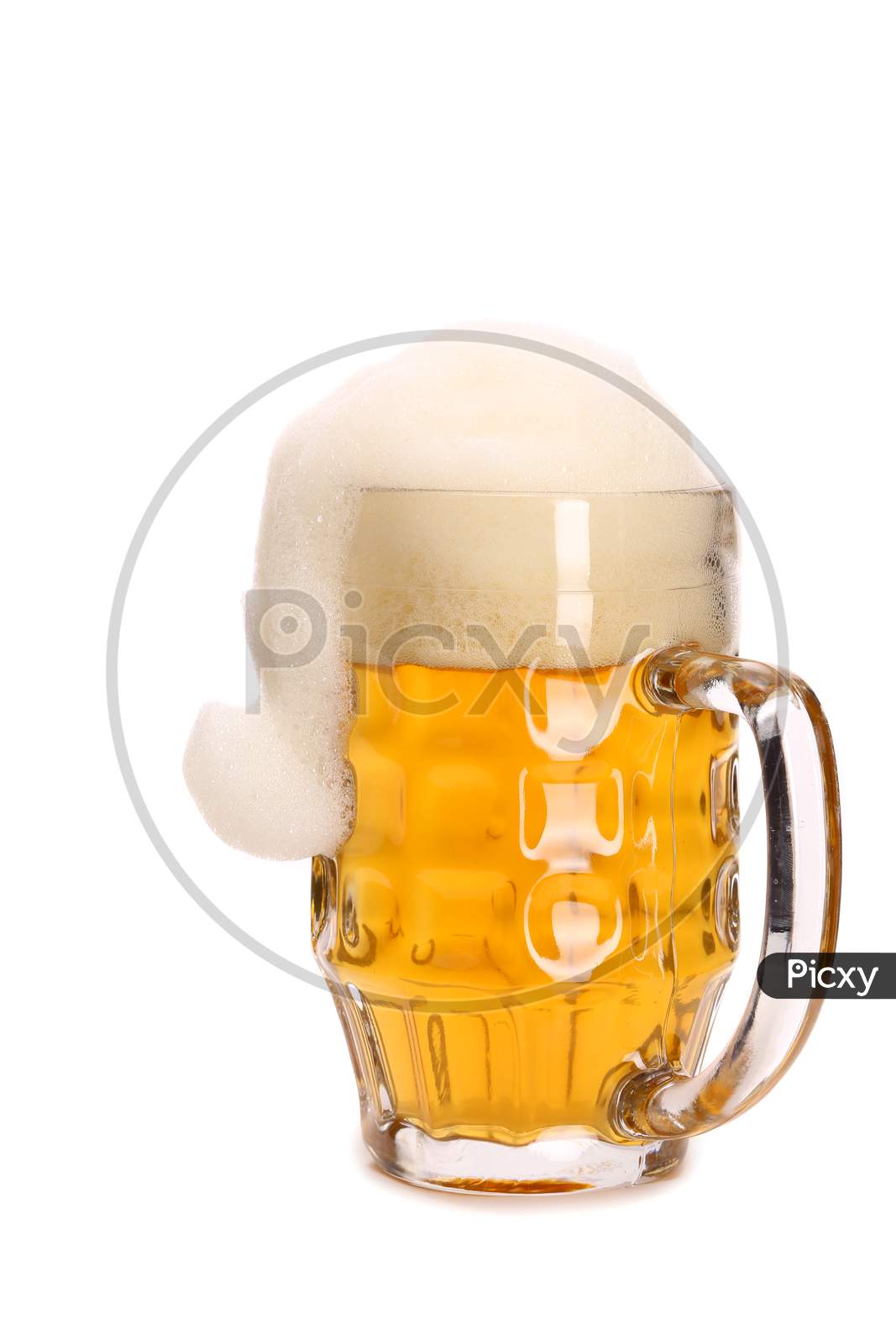 Mug Woth Beer And Santa'S Hat. Isolated On A White Background.
