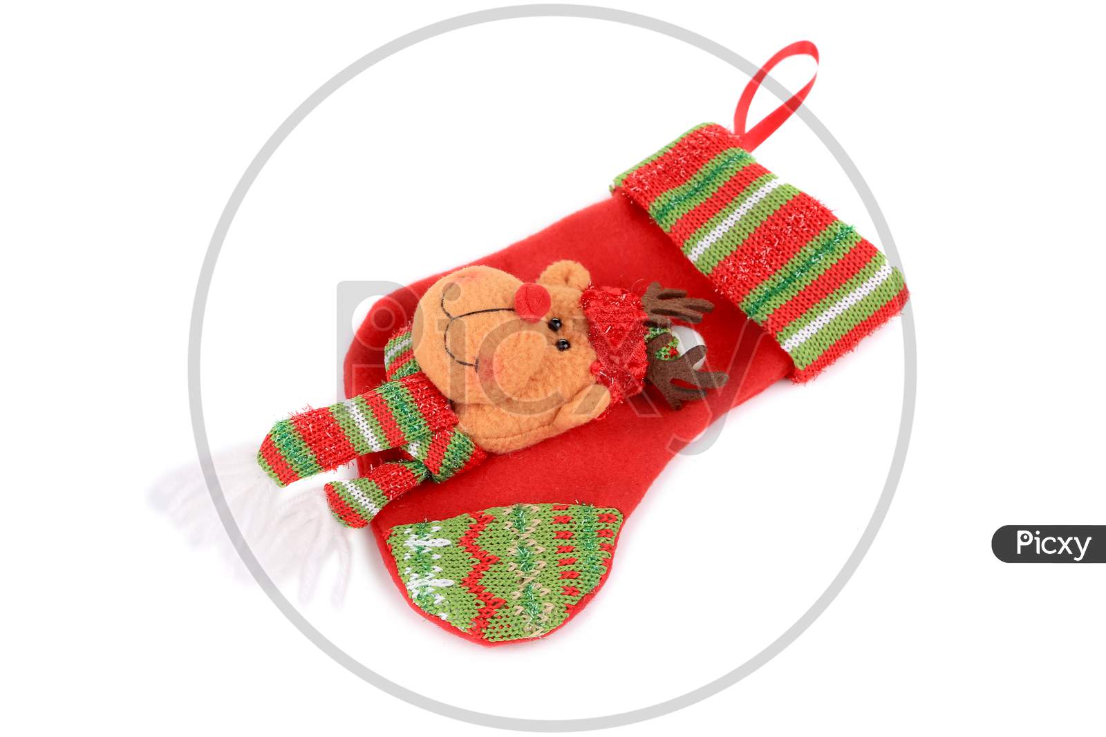 Decorative Christmas Sock With Deer. Isolated On A White Background.