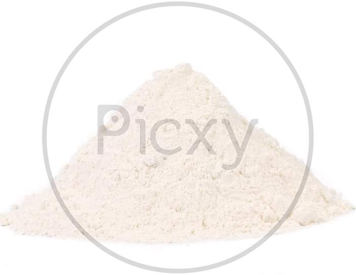 Front View Of Wheat Flour. Isolated On A White Background.