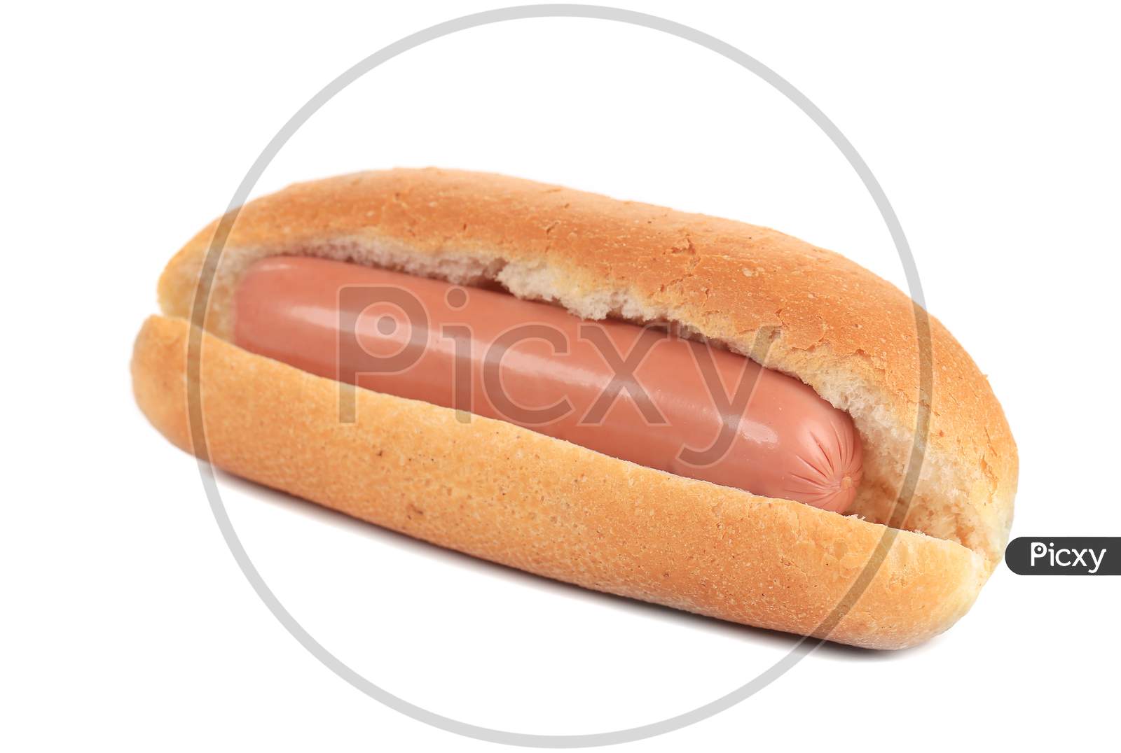 Hot Dog Bread And Sausage Roll. Isolated On A White Background.