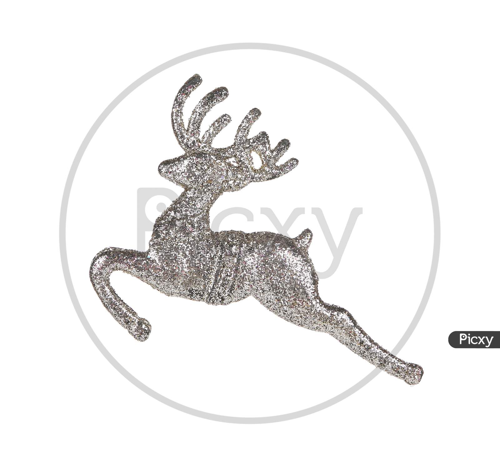 Leaping Reindeer Glitter Christmas Ornament. Isolated On A White Background.