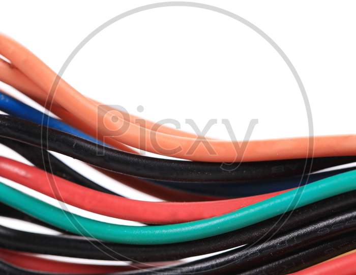 Multicolored Computer Cable. Close Up. Whole Background.