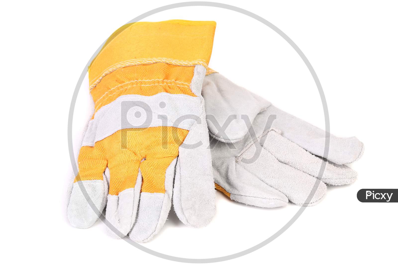 Construction Gloves Yellow White. Isolated On A White Background.