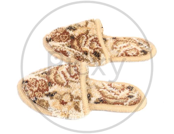 Pair Of Slippers. Isolated On A White Background.