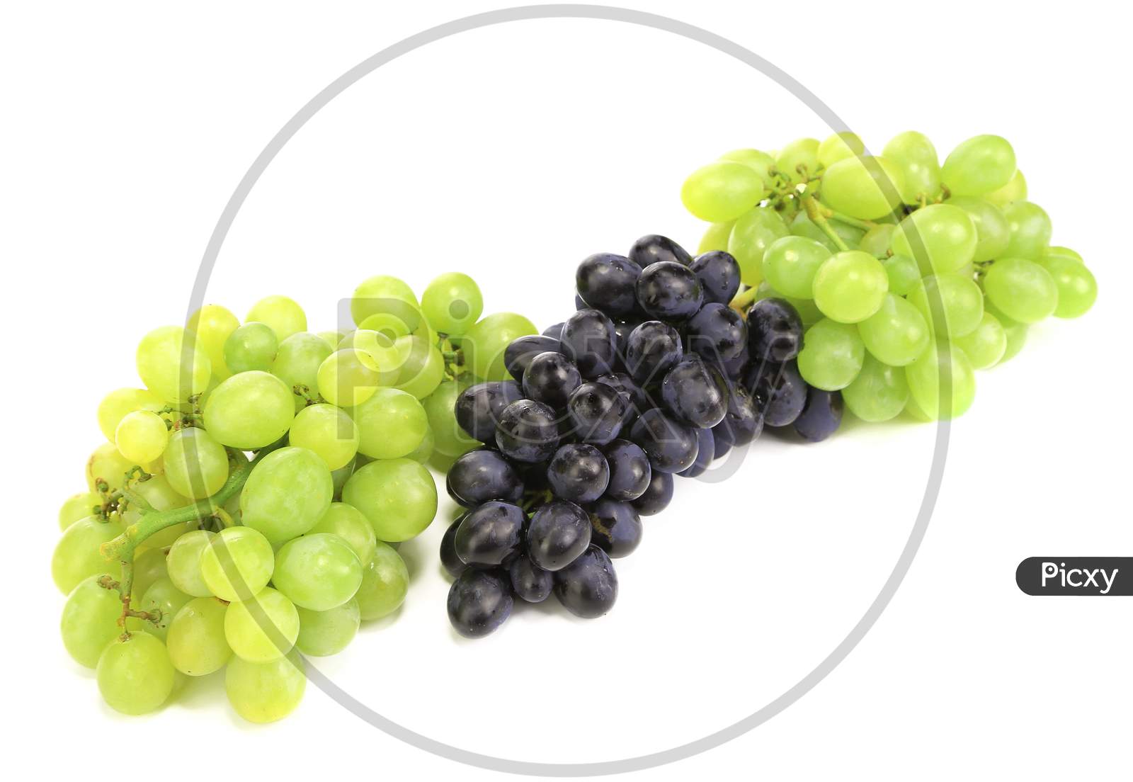 Black And Green Ripe Grapes. Isolated On A White Background.