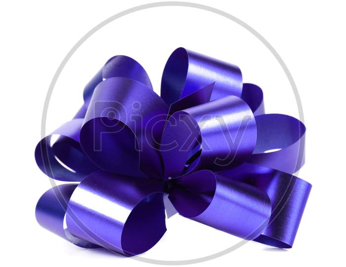 Blue Ribbon Decoration. Isolated On A White Background.