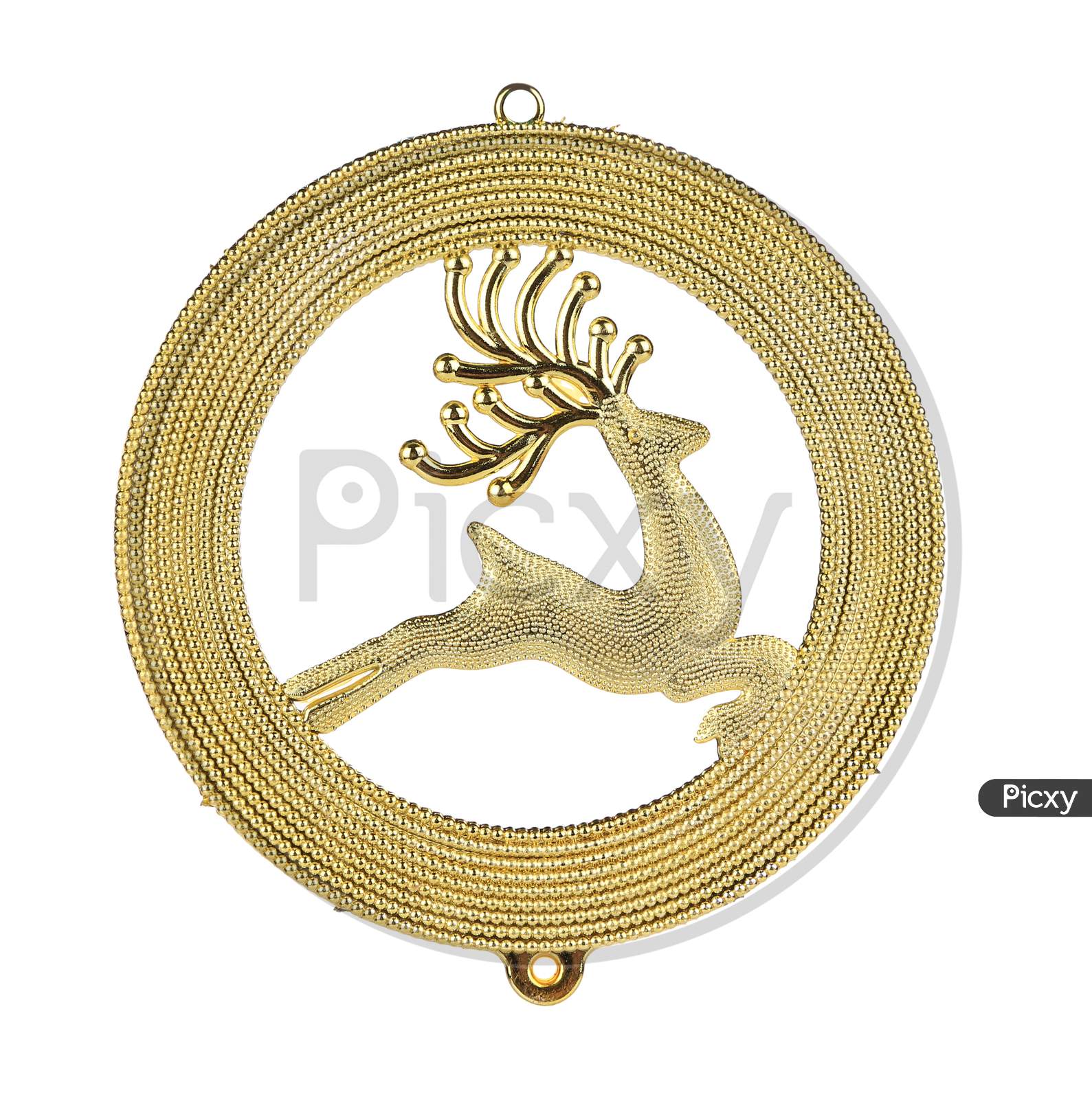 Leaping Reindeer Glitter Christmas Medal. Isolated On A White Background.