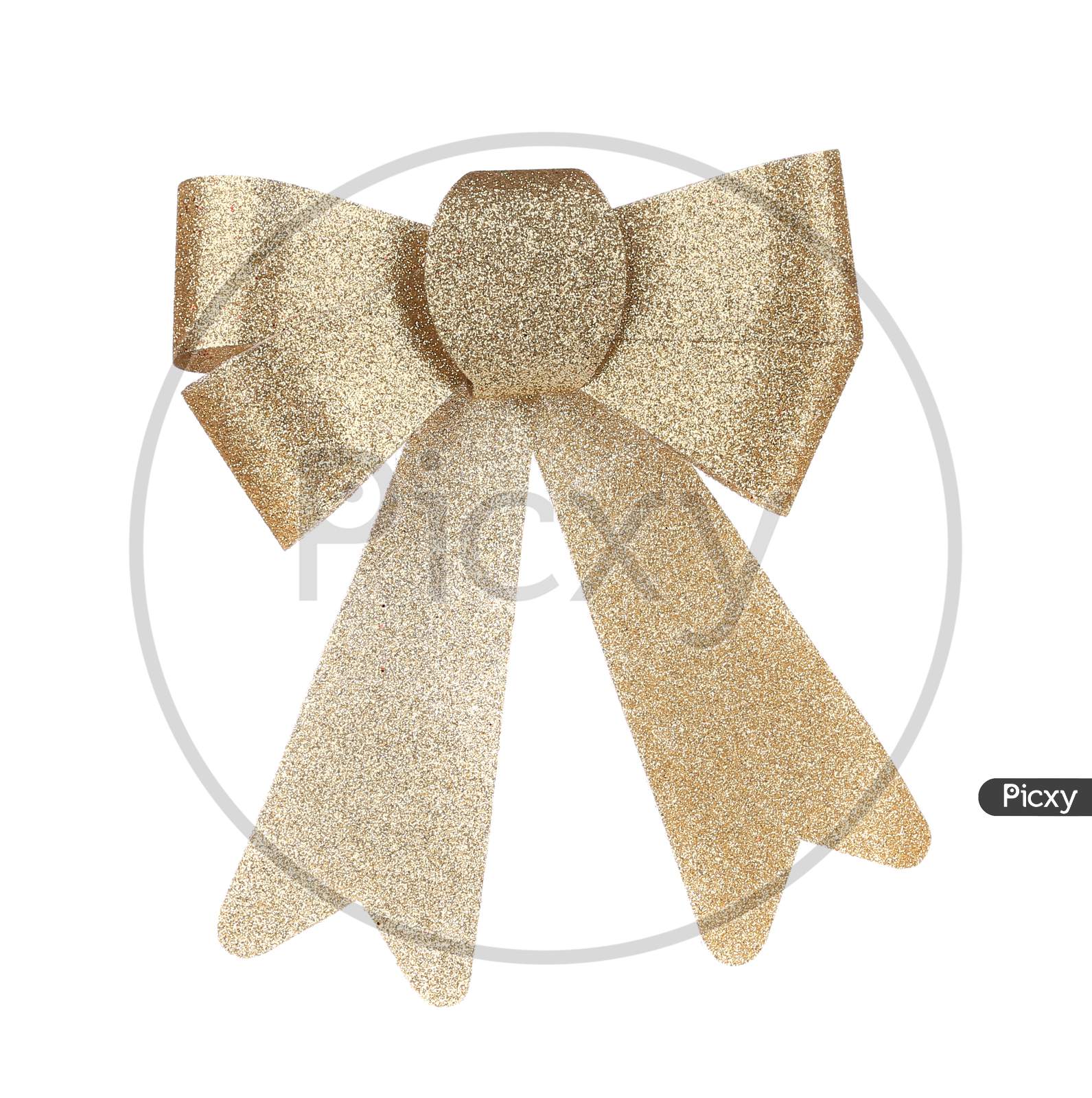 Christmas Golden Ribbon Decoration. Isolated On A White Background.