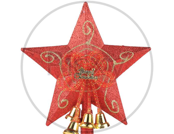 Red Star Christmas Decoration. Isolated On A White Background.