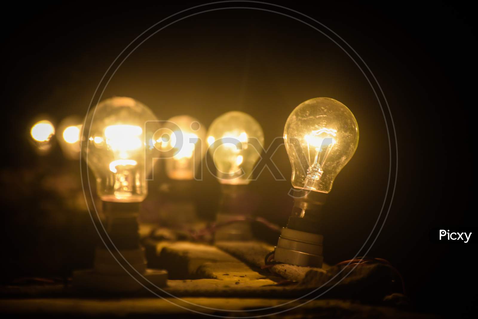 light bulbs on black background