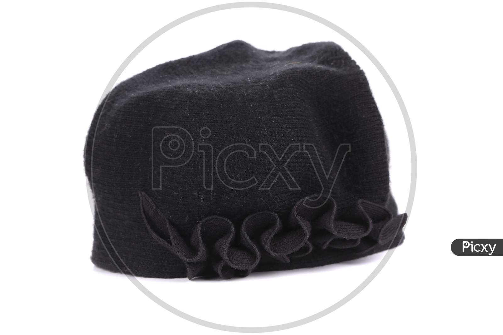 Women Black Knit Hat. Isolated On A White Background.