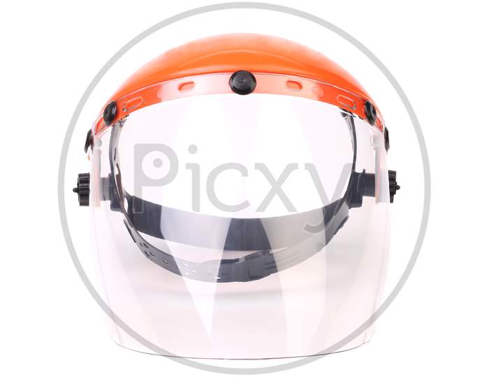 Plastic Protective Face Shield. Isolated On White Background.