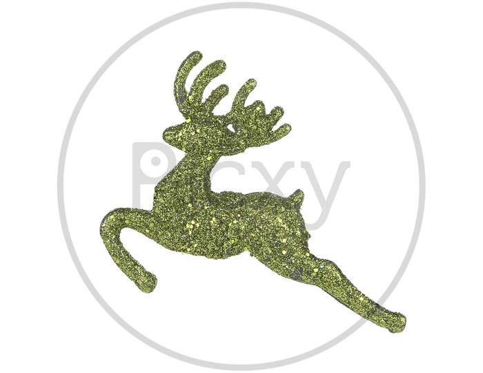Leaping Reindeer Glitter Christmas Ornament. Isolated On A White Background.