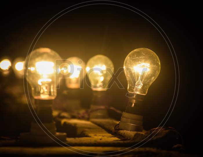 light bulbs on black background
