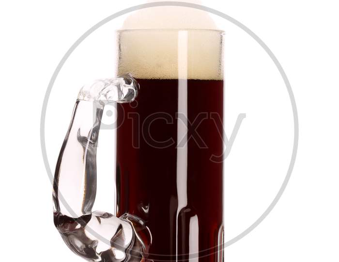 Narrow Mug Of Brown Beer. Isolated On A White Background.