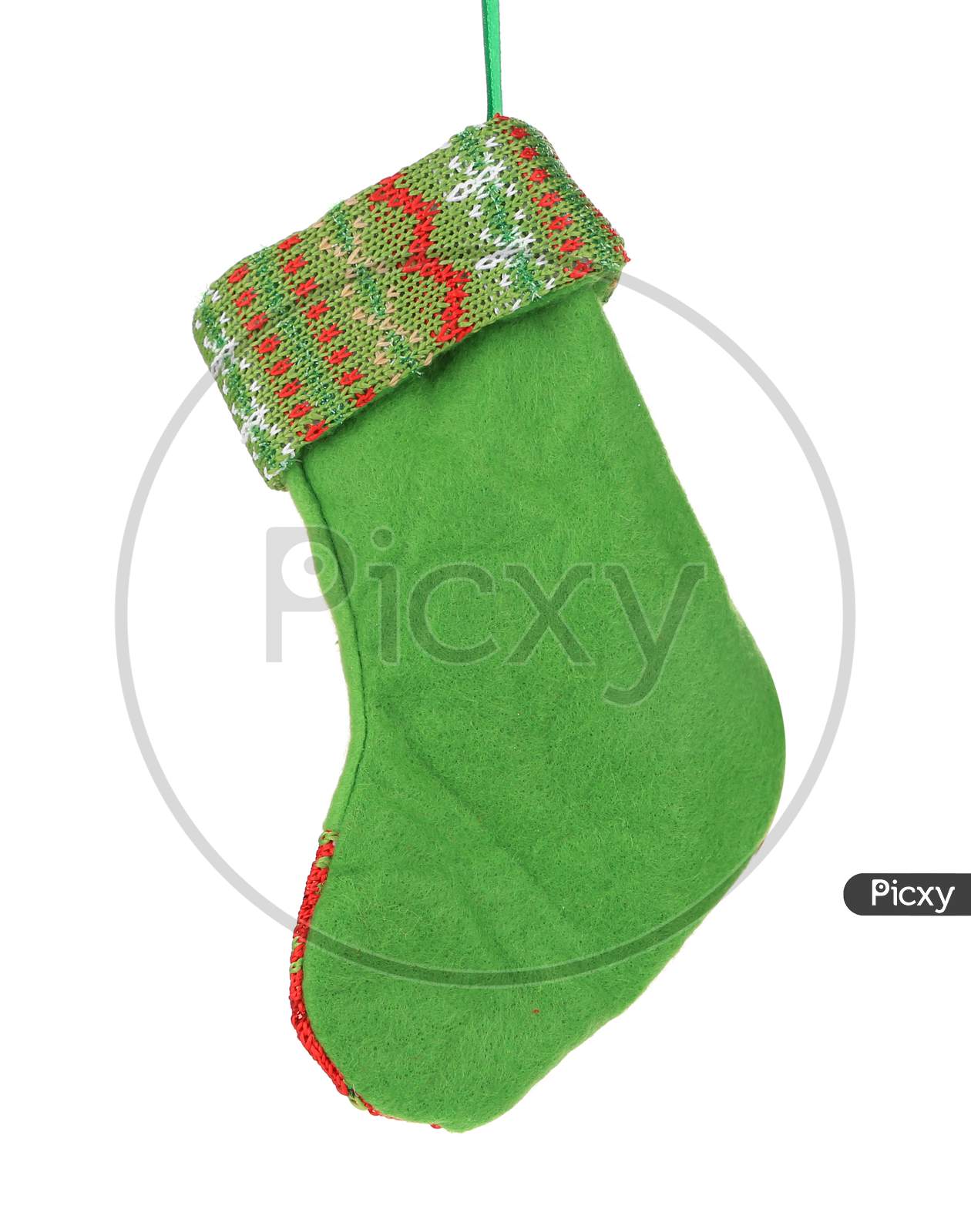 Decorative Christmas Green Sock. Isolated On A White Background.