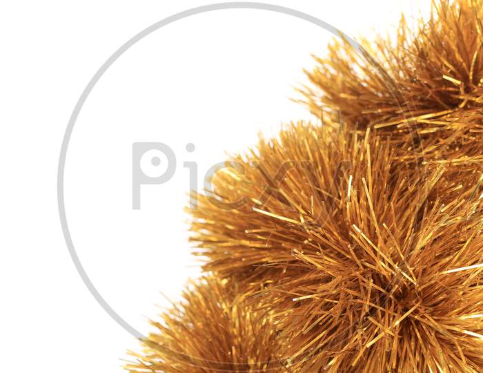 Bunch Of Hristmas Golden Tinsel. Whole Background.