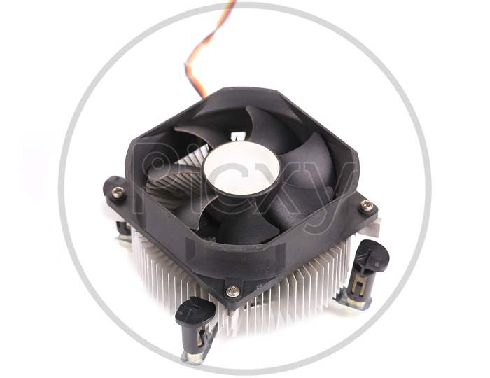 Powerful Computer Cooler With Fun. Isolated On The White Background