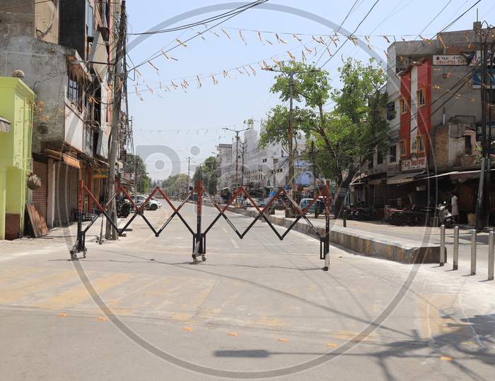 Barricades Are Seen Due To 21-day Lockdown due to  Corona Virus or COVID-19 Pandemic in Prayagraj