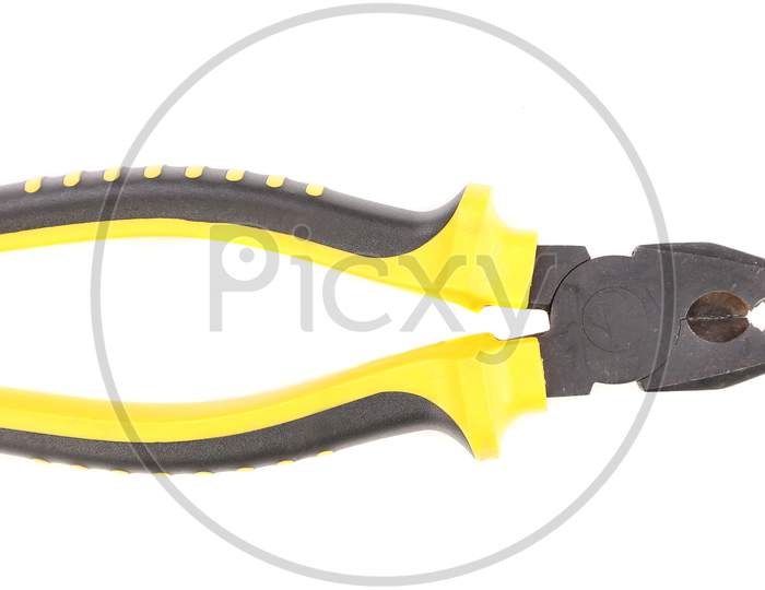 Close Up Of Pliers Black - Yellow. Isolated On A White Background.