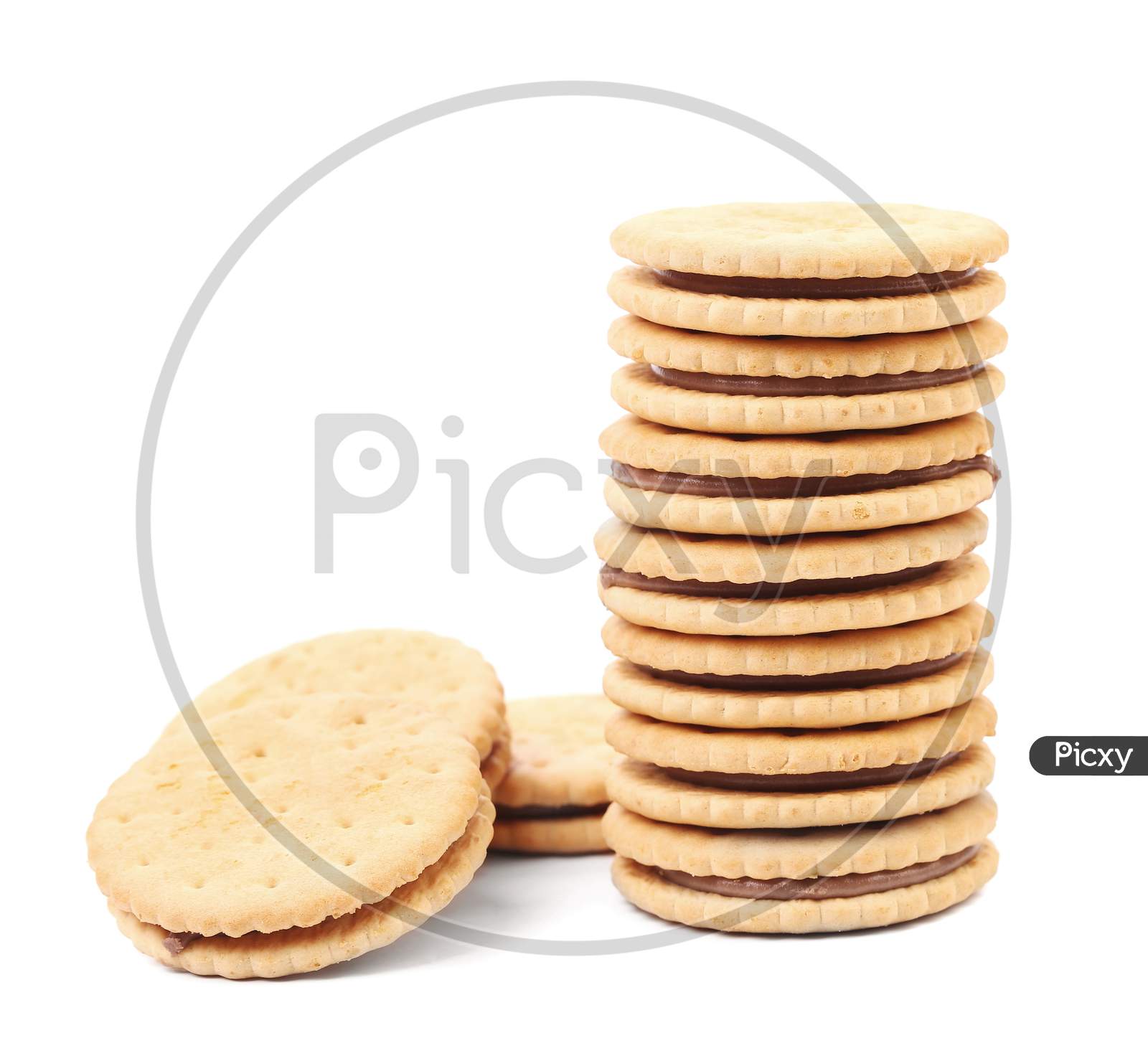 Stack Of Filled Cookies. Isolated On A White Background.