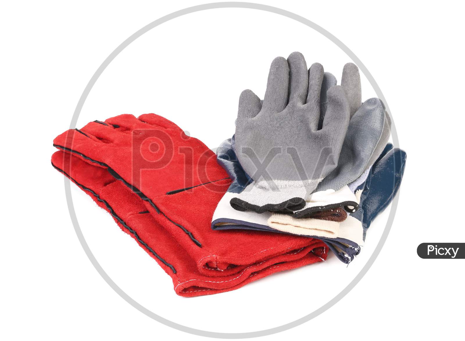 Leather And Rubber Gloves. Isolated On A White Background.