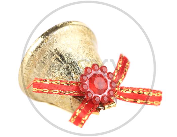 Christmas Jingle Bell With Red Ribbon. Isolated On A White Background.