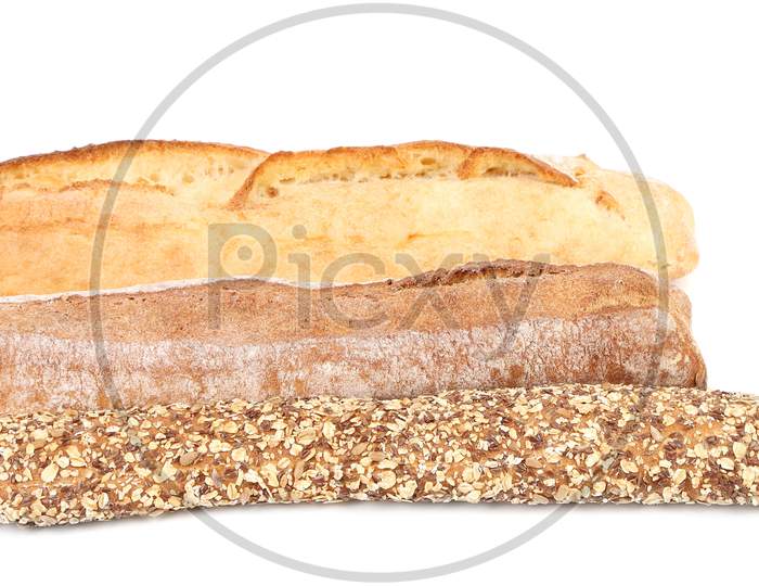 Multi - Grain Brown And White Bread. Isolated On A White Background.