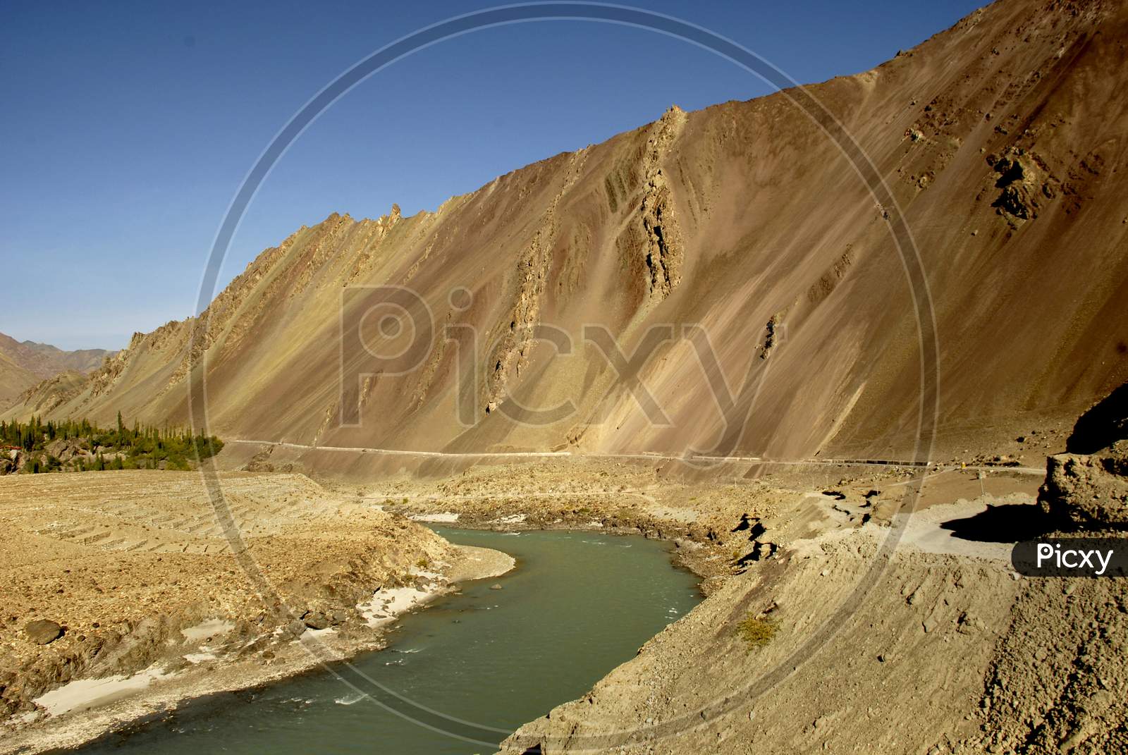 Sand Terrains Or Mountains in Ladakh With River Channels