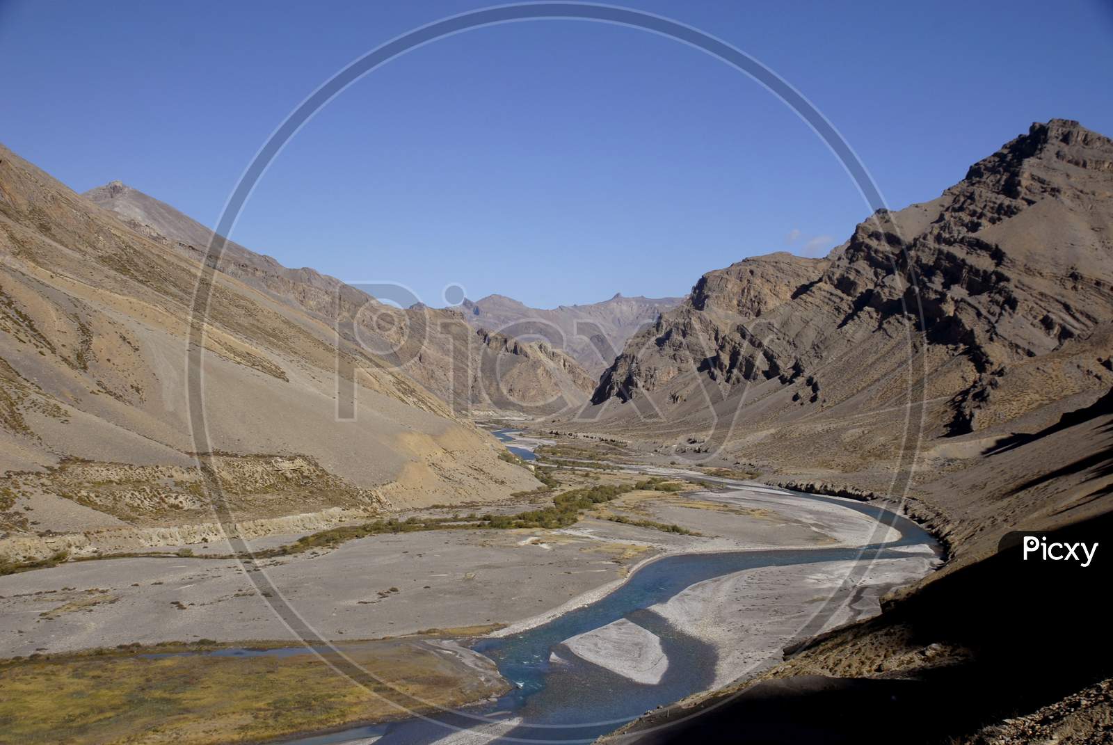 River Valleys in Ladakh With Mountains in Background