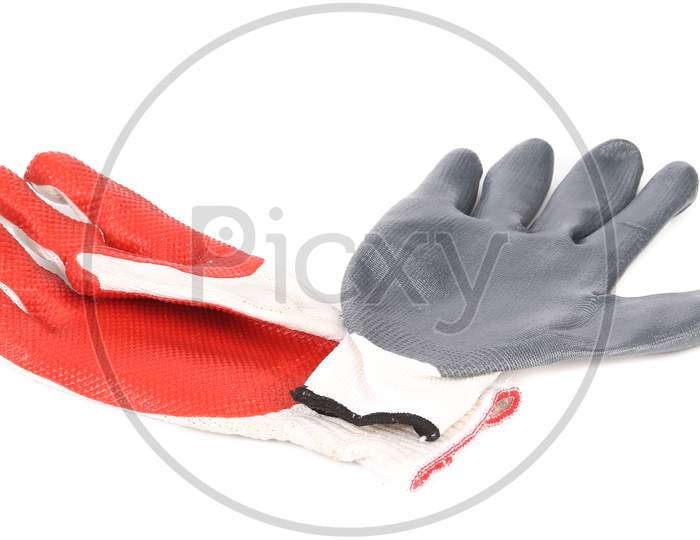 Two Rubber Gloves Red And Gray. Isolated On A White Background.