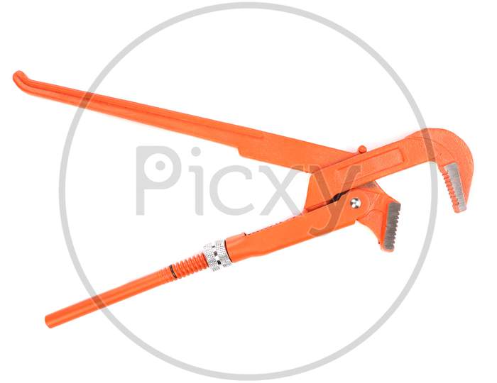 Red Pipe Wrench. Isolated On A White Background.