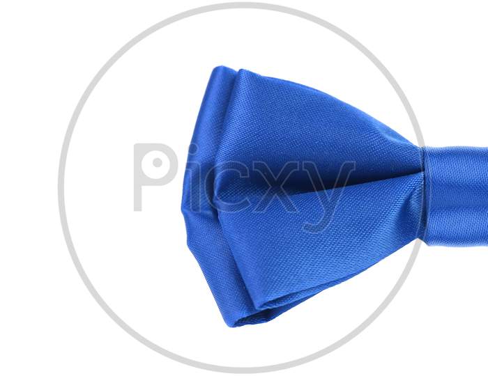 Half Of Blue Bow Tie. Isolated On A White Background.