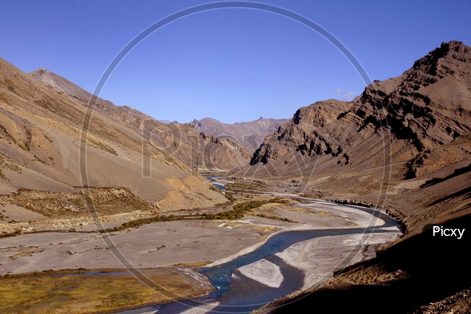 River Valleys in Ladakh With Mountains in Background