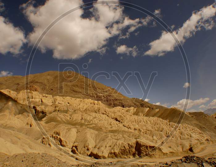 Sand Terrains Or Mountains in Ladakh With River Channels