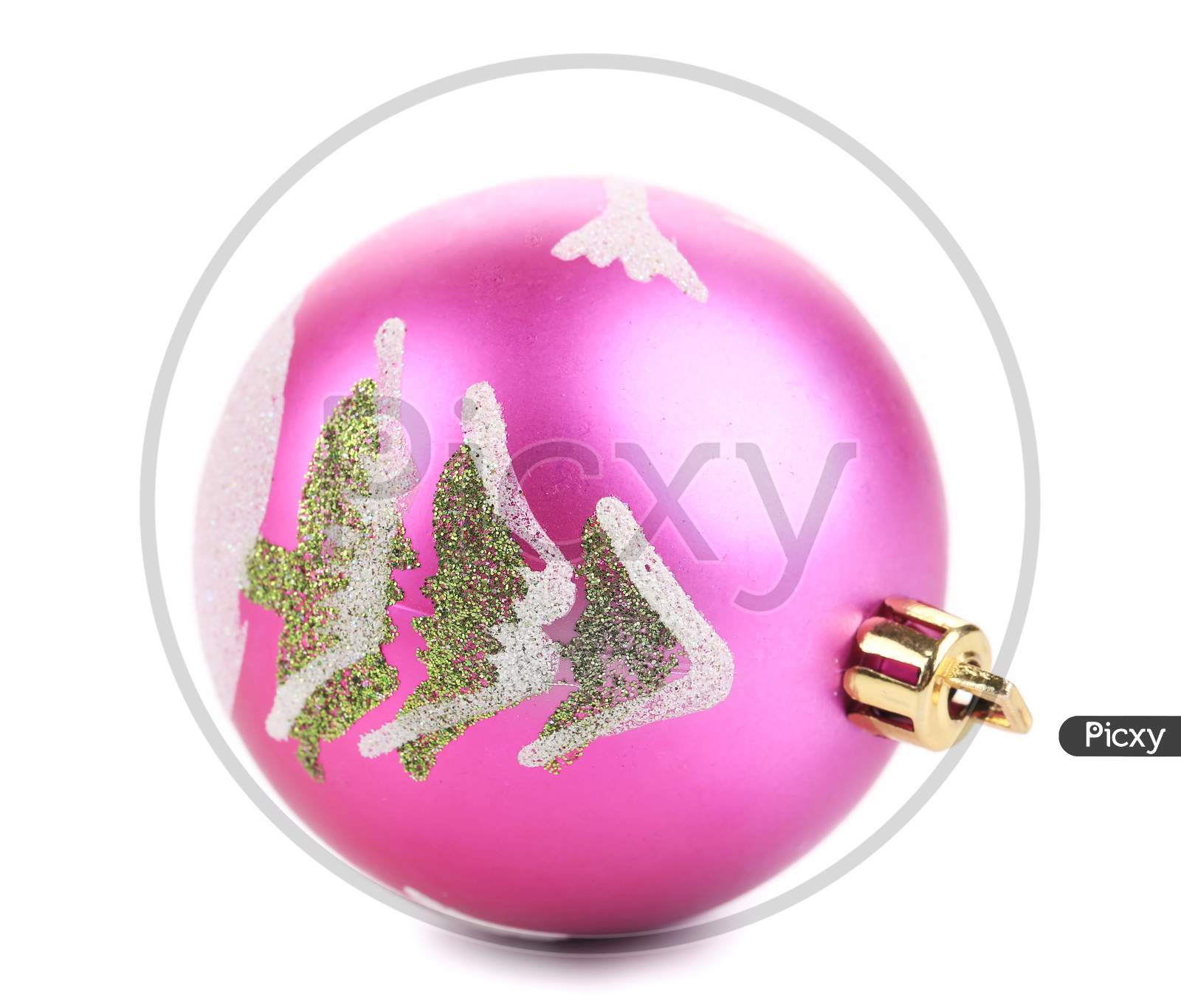 Christmas Ball With Tree As Drawing. Isolated On A White Background.