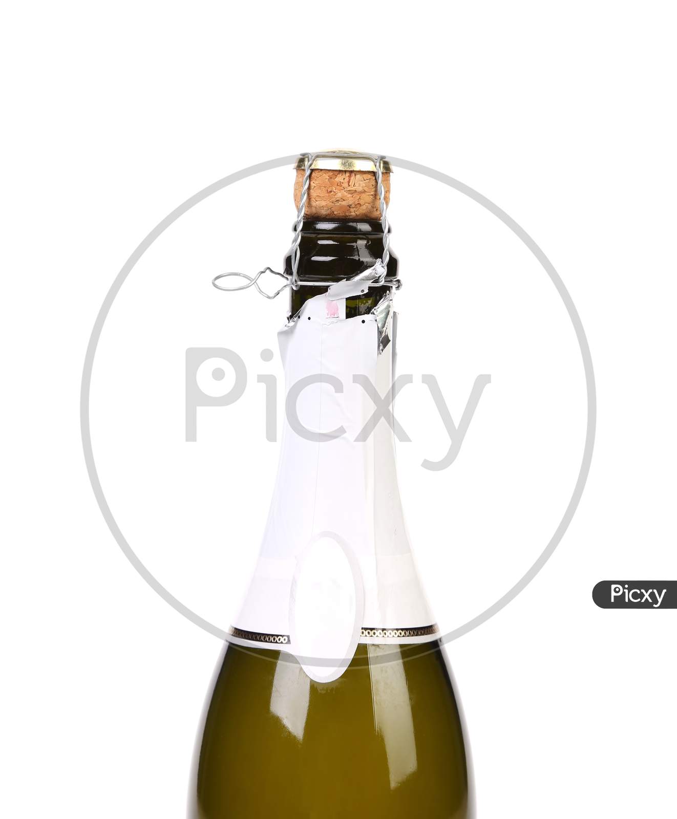 Top Of Bottle Champagne. Isolated On A White Background.
